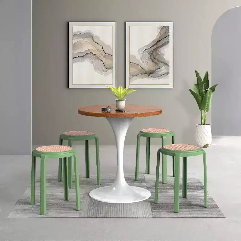 Taburete de comedor apilable LeisureMod Tresse, asiento redondo sin respaldo de mimbre estilo moderno de mediados de siglo, uso interior y exterior para cocina, patio, jardín, juego de 2