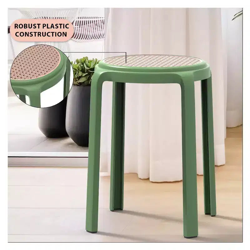 Taburete de comedor apilable LeisureMod Tresse, asiento redondo sin respaldo de mimbre estilo moderno de mediados de siglo, uso interior y exterior para cocina, patio, jardín, juego de 2