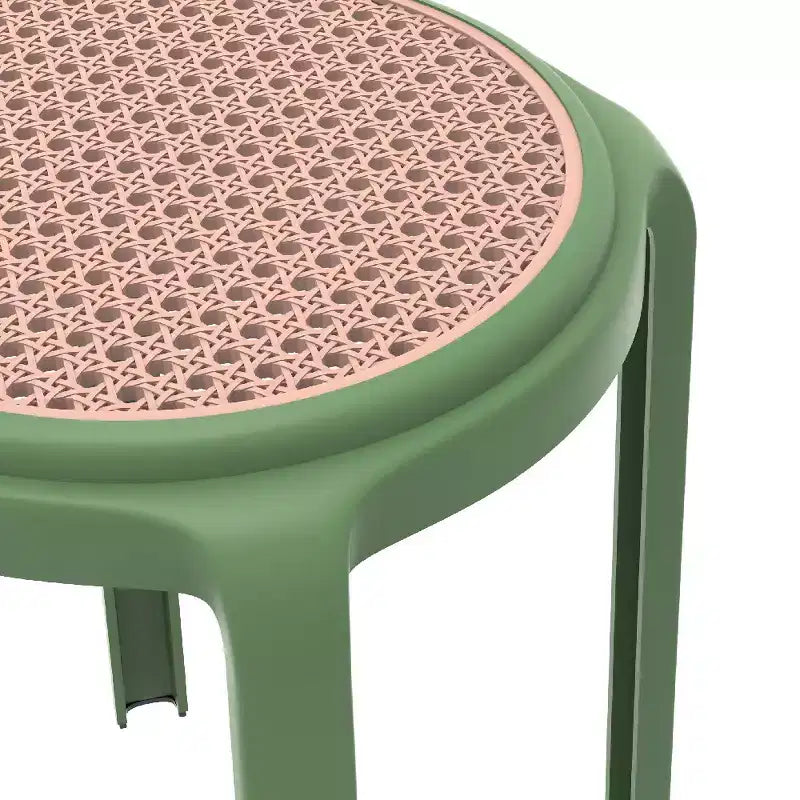 Taburete de comedor apilable LeisureMod Tresse, asiento redondo sin respaldo de mimbre estilo moderno de mediados de siglo, uso interior y exterior para cocina, patio, jardín, juego de 2
