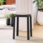 Taburete de comedor apilable LeisureMod Tresse, asiento redondo sin respaldo de mimbre estilo moderno de mediados de siglo, uso interior y exterior para cocina, patio, jardín, juego de 2