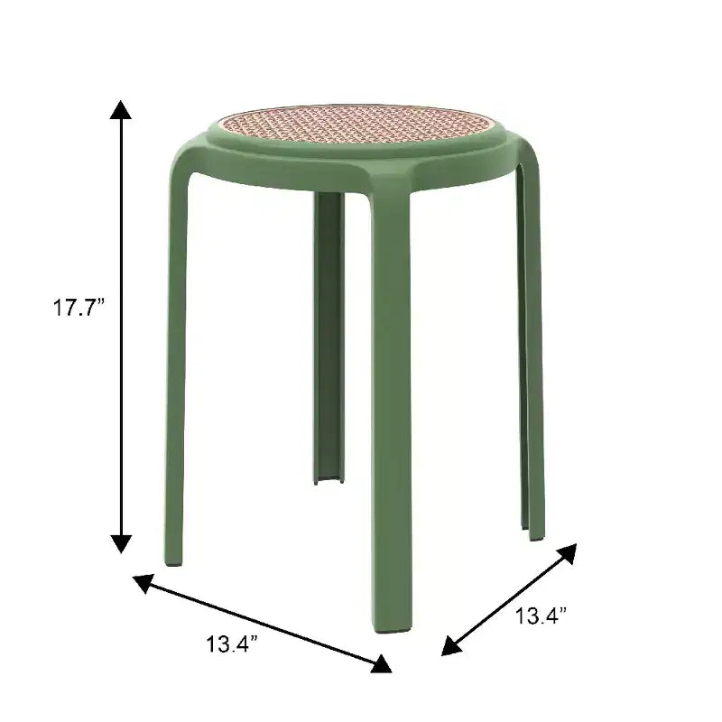 Taburete de comedor apilable LeisureMod Tresse, asiento redondo sin respaldo de mimbre estilo moderno de mediados de siglo, uso interior y exterior para cocina, patio, jardín, juego de 2