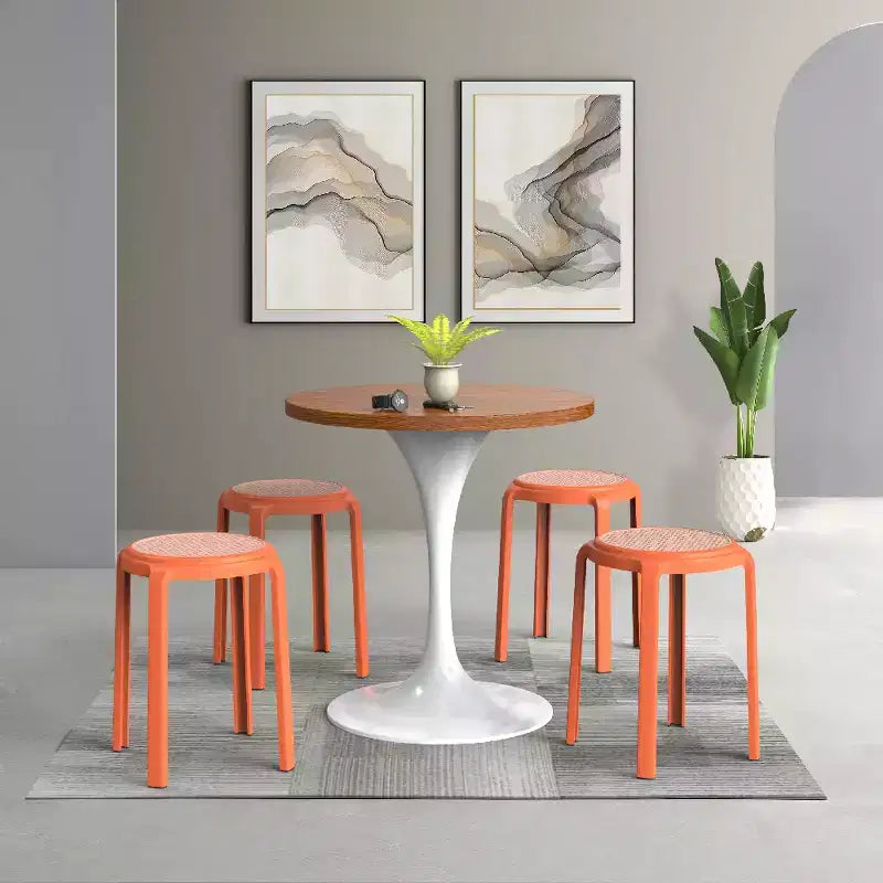 Taburete de comedor apilable LeisureMod Tresse, asiento redondo sin respaldo de mimbre estilo moderno de mediados de siglo, uso interior y exterior para cocina, patio, jardín, juego de 2