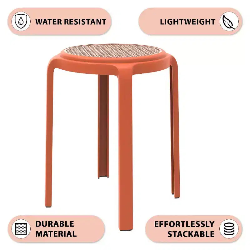 Taburete de comedor apilable LeisureMod Tresse, asiento redondo sin respaldo de mimbre estilo moderno de mediados de siglo, uso interior y exterior para cocina, patio, jardín, juego de 2