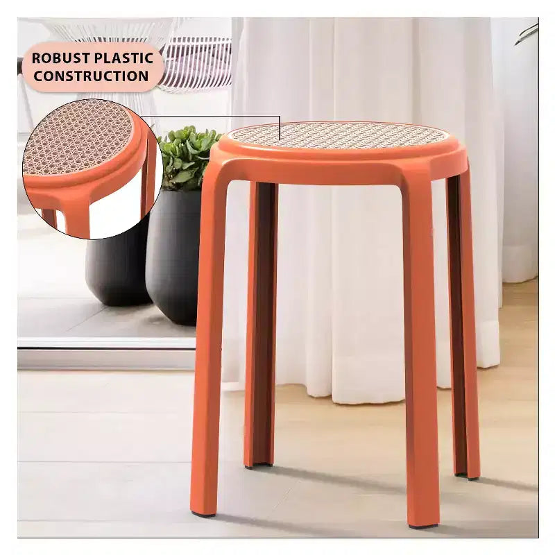 Taburete de comedor apilable LeisureMod Tresse, asiento redondo sin respaldo de mimbre estilo moderno de mediados de siglo, uso interior y exterior para cocina, patio, jardín, juego de 2