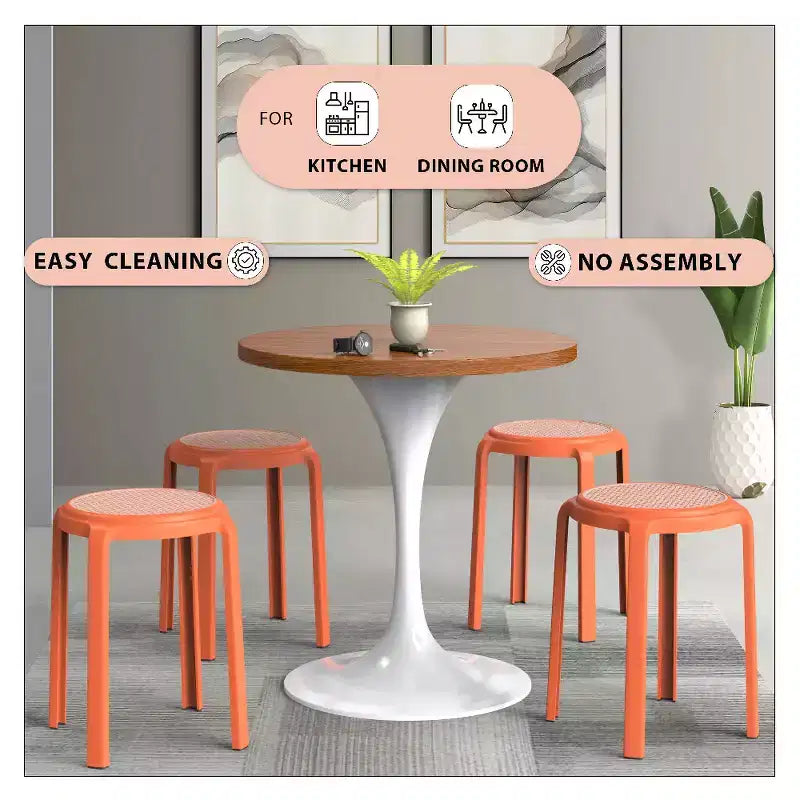 Taburete de comedor apilable LeisureMod Tresse, asiento redondo sin respaldo de mimbre estilo moderno de mediados de siglo, uso interior y exterior para cocina, patio, jardín, juego de 2