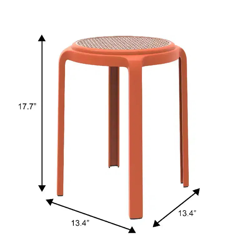 Taburete de comedor apilable LeisureMod Tresse, asiento redondo sin respaldo de mimbre estilo moderno de mediados de siglo, uso interior y exterior para cocina, patio, jardín, juego de 2