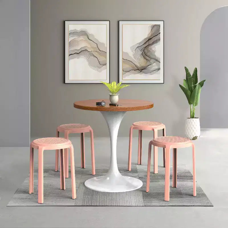 Taburete de comedor apilable LeisureMod Tresse, asiento redondo sin respaldo de mimbre estilo moderno de mediados de siglo, uso interior y exterior para cocina, patio, jardín, juego de 2