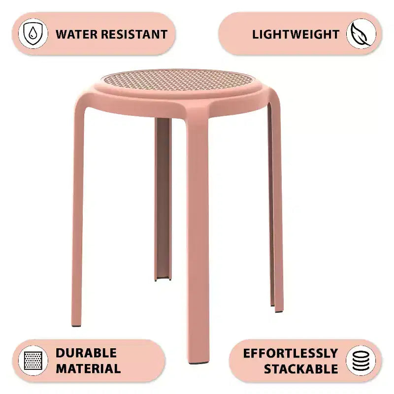Taburete de comedor apilable LeisureMod Tresse, asiento redondo sin respaldo de mimbre estilo moderno de mediados de siglo, uso interior y exterior para cocina, patio, jardín, juego de 2