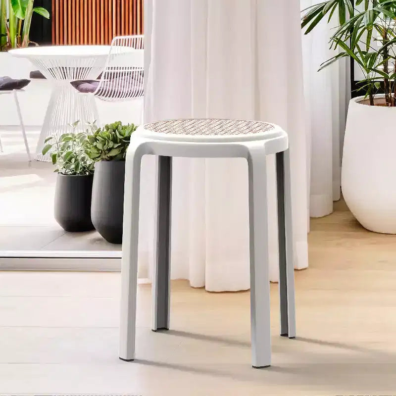 Taburete de comedor apilable LeisureMod Tresse, asiento redondo sin respaldo de mimbre estilo moderno de mediados de siglo, uso interior y exterior para cocina, patio, jardín, juego de 2
