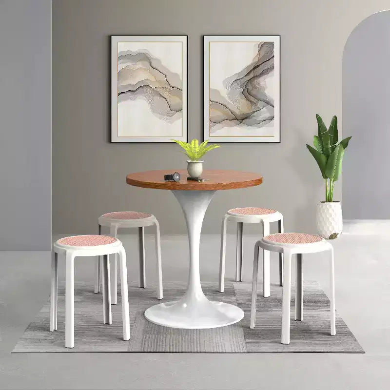 Taburete de comedor apilable LeisureMod Tresse, asiento redondo sin respaldo de mimbre estilo moderno de mediados de siglo, uso interior y exterior para cocina, patio, jardín, juego de 2