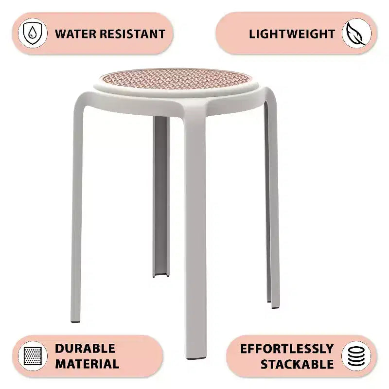 Taburete de comedor apilable LeisureMod Tresse, asiento redondo sin respaldo de mimbre estilo moderno de mediados de siglo, uso interior y exterior para cocina, patio, jardín, juego de 2