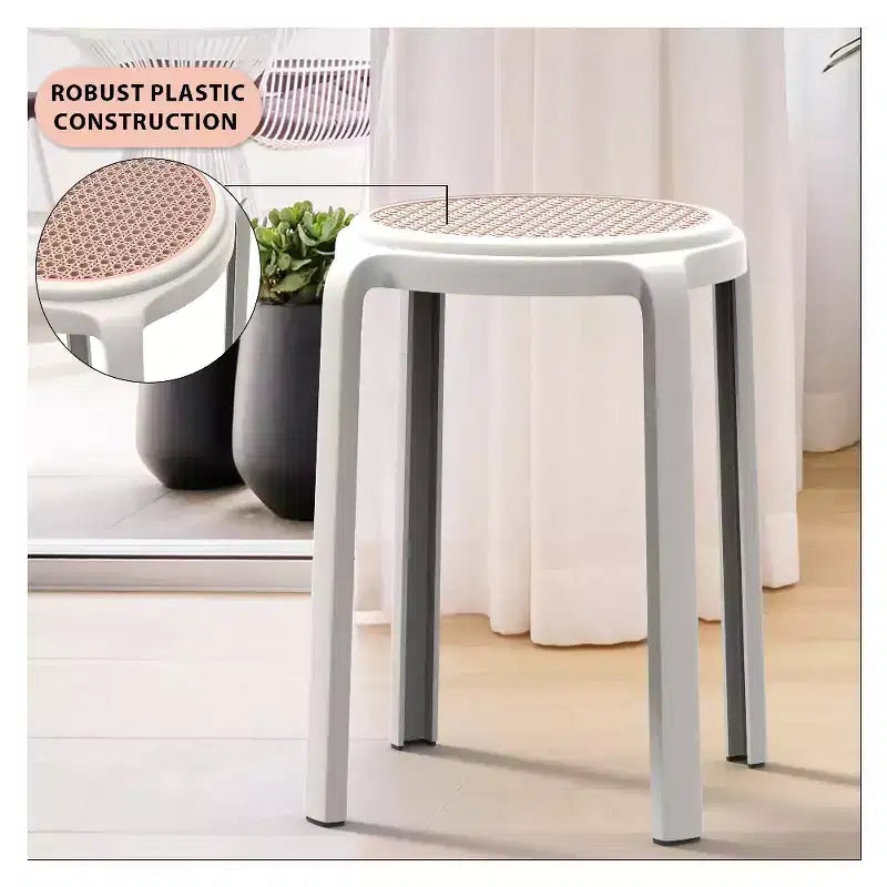 Taburete de comedor apilable LeisureMod Tresse, asiento redondo sin respaldo de mimbre estilo moderno de mediados de siglo, uso interior y exterior para cocina, patio, jardín, juego de 2