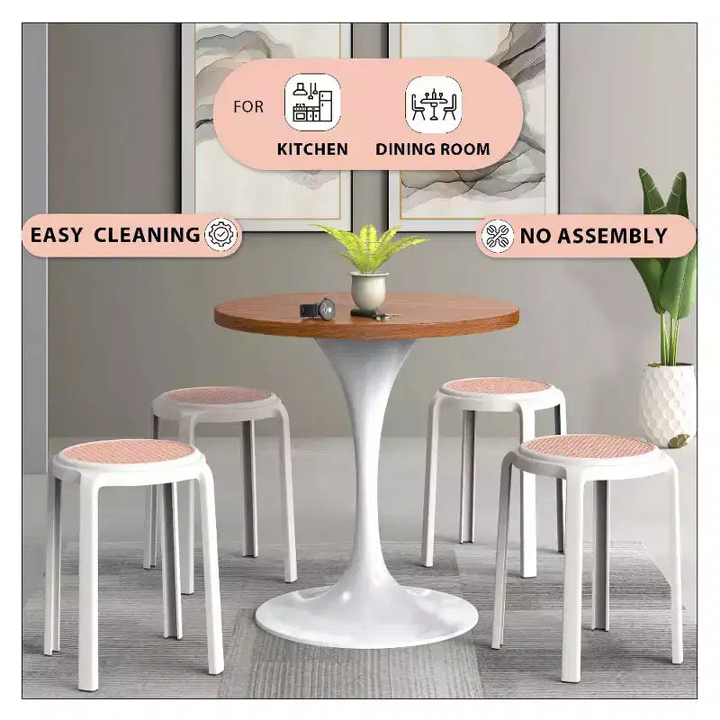 Taburete de comedor apilable LeisureMod Tresse, asiento redondo sin respaldo de mimbre estilo moderno de mediados de siglo, uso interior y exterior para cocina, patio, jardín, juego de 2