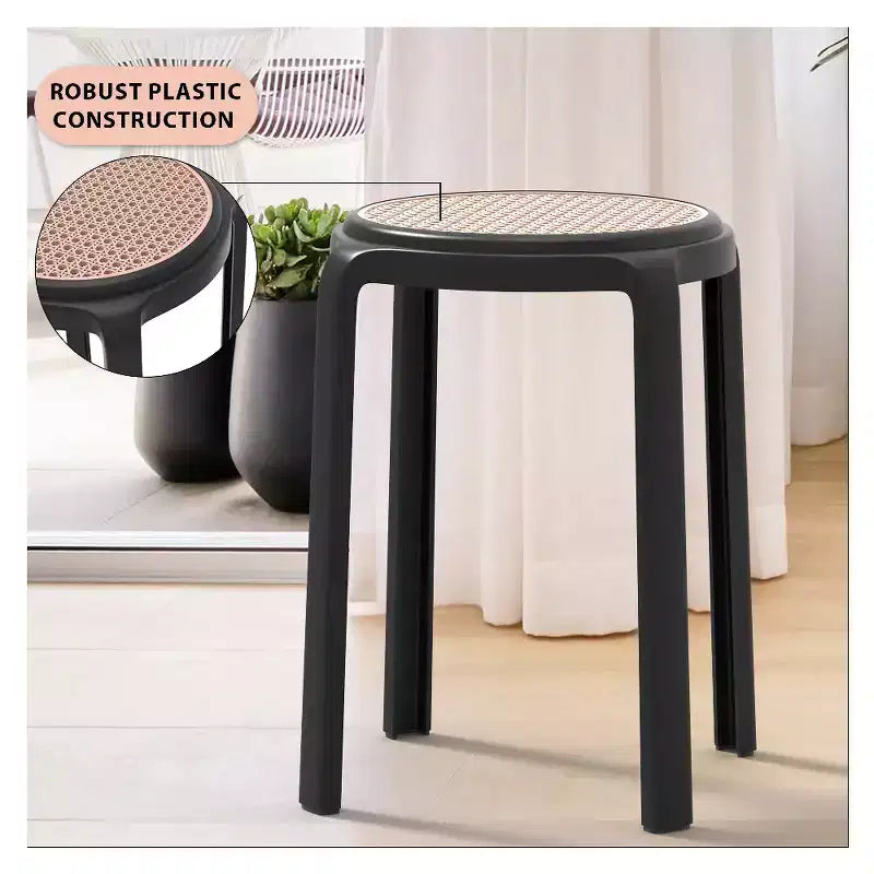 Taburete de comedor apilable LeisureMod Tresse, asiento redondo sin respaldo de mimbre estilo moderno de mediados de siglo, uso interior y exterior para cocina, patio, jardín, juego de 2