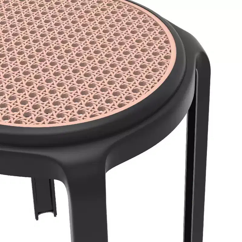 Taburete de comedor apilable LeisureMod Tresse, asiento redondo sin respaldo de mimbre estilo moderno de mediados de siglo, uso interior y exterior para cocina, patio, jardín, juego de 2
