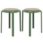 Taburete de comedor apilable LeisureMod Tresse, asiento redondo sin respaldo de mimbre estilo moderno de mediados de siglo, uso interior y exterior para cocina, patio, jardín, juego de 2