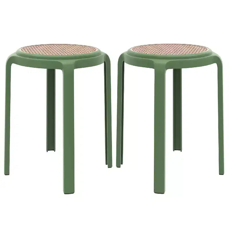 Taburete de comedor apilable LeisureMod Tresse, asiento redondo sin respaldo de mimbre estilo moderno de mediados de siglo, uso interior y exterior para cocina, patio, jardín, juego de 2