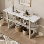 MAYEERTY Mesa de consola con parte superior efecto mármol y estante abierto para pasillo sala de estar, gris