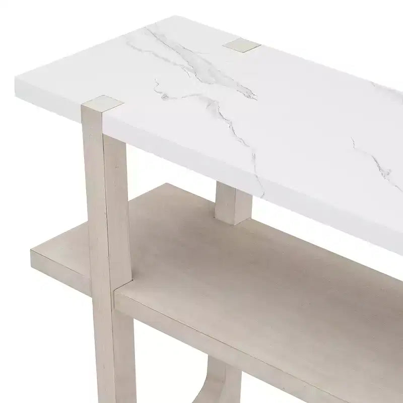 MAYEERTY Mesa de consola con parte superior efecto mármol y estante abierto para pasillo sala de estar, gris