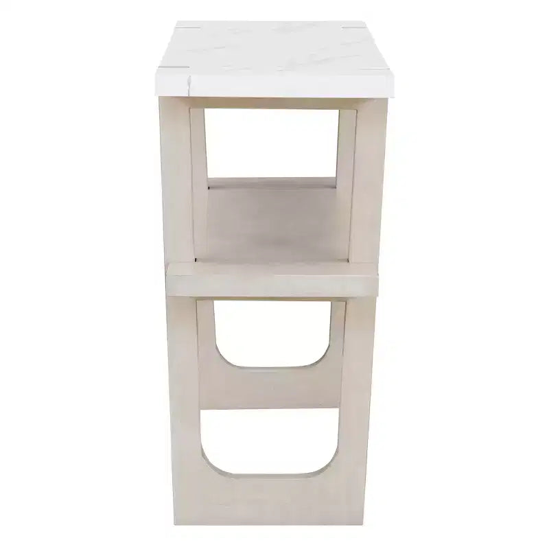 MAYEERTY Mesa de consola con parte superior efecto mármol y estante abierto para pasillo sala de estar, gris
