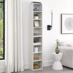 MAYEERTY Estantería de torre multimedia de 8 niveles, estantería estrecha y alta con estantes ajustables para sala de estar del hogar, color blanco