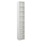 MAYEERTY Estantería de torre multimedia de 8 niveles, estantería estrecha y alta con estantes ajustables para sala de estar del hogar, color blanco