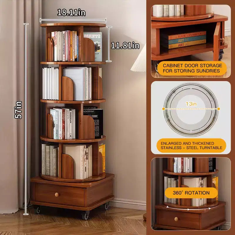 Estantería esquinera MAYEERTY 360 Display de 5 niveles con cajón para espacios pequeños, estante de almacenamiento de pie para sala de estar, color blanco