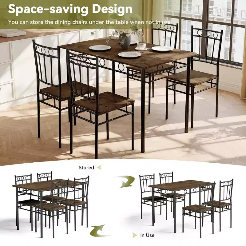 Juego de comedor Dyonery para 4 personas con tablero de 1.6 de grosor, juego de mesa de cocina de 5 piezas, juego de mesa y sillas de comedor que ahorra espacio