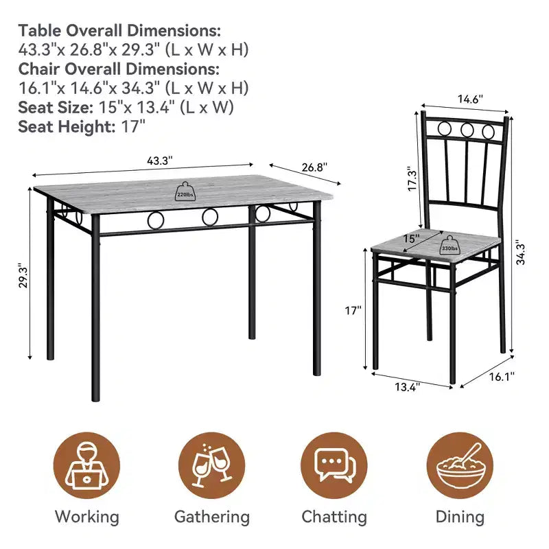 Juego de comedor Dyonery para 4 personas con tablero de 1.6 de grosor, juego de mesa de cocina de 5 piezas, juego de mesa y sillas de comedor que ahorra espacio