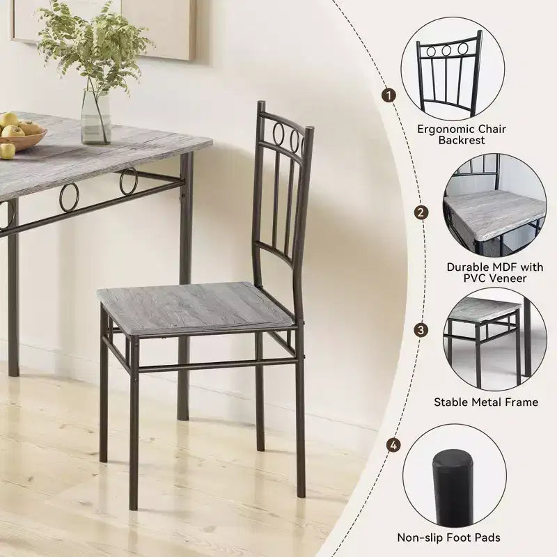 Juego de comedor Dyonery para 4 personas con tablero de 1.6 de grosor, juego de mesa de cocina de 5 piezas, juego de mesa y sillas de comedor que ahorra espacio