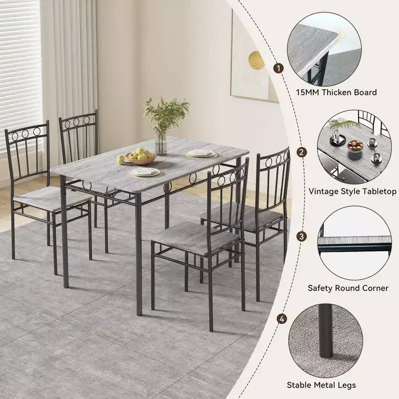 Juego de comedor Dyonery para 4 personas con tablero de 1.6 de grosor, juego de mesa de cocina de 5 piezas, juego de mesa y sillas de comedor que ahorra espacio