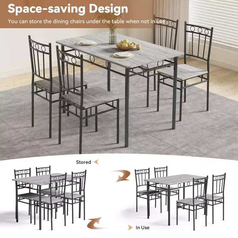 Juego de comedor Dyonery para 4 personas con tablero de 1.6 de grosor, juego de mesa de cocina de 5 piezas, juego de mesa y sillas de comedor que ahorra espacio