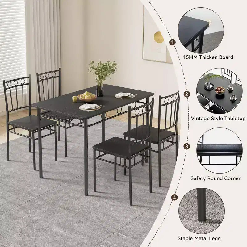 Juego de comedor Dyonery para 4 personas con tablero de 1.6 de grosor, juego de mesa de cocina de 5 piezas, juego de mesa y sillas de comedor que ahorra espacio