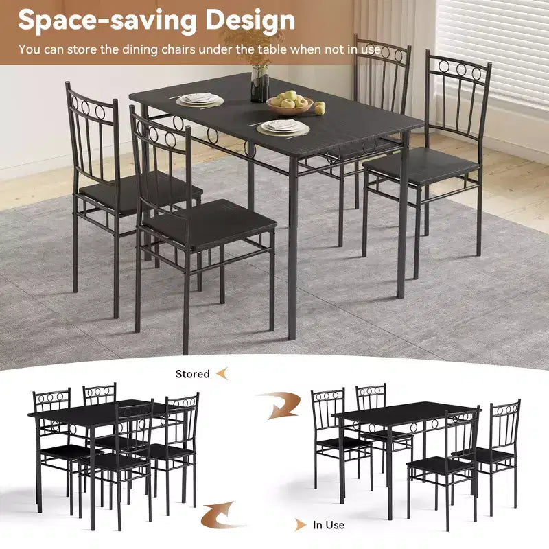 Juego de comedor Dyonery para 4 personas con tablero de 1.6 de grosor, juego de mesa de cocina de 5 piezas, juego de mesa y sillas de comedor que ahorra espacio
