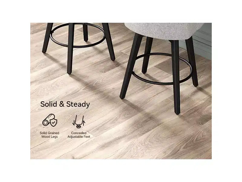 Dyonery 26 Taburetes de bar de altura de encimera (juego de 2), taburetes de cocina tapizados giratorios con respaldo, patas de madera maciza, gris