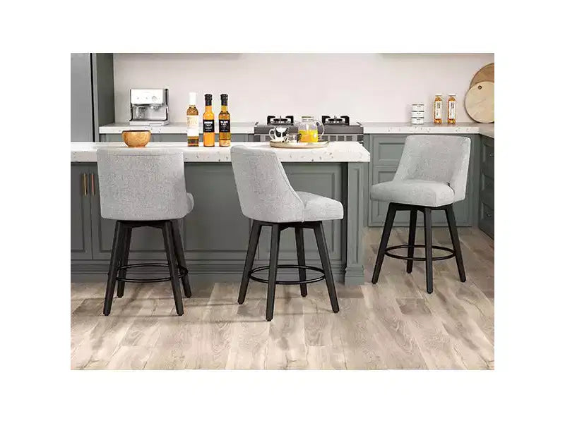 Dyonery 26 Taburetes de bar de altura de encimera (juego de 2), taburetes de cocina tapizados giratorios con respaldo, patas de madera maciza, gris
