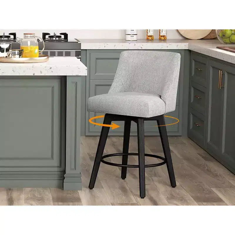 Dyonery 26 Taburetes de bar de altura de encimera (juego de 2), taburetes de cocina tapizados giratorios con respaldo, patas de madera maciza, gris