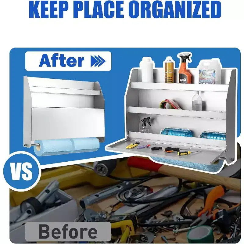 Garage Storage Cabinets, Wall Mounted Steel Cabinets with Work Station - Adjustable Shelves, Small Storage Rack