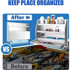 Garage Storage Cabinets, Wall Mounted Steel Cabinets with Work Station - Adjustable Shelves, Small Storage Rack