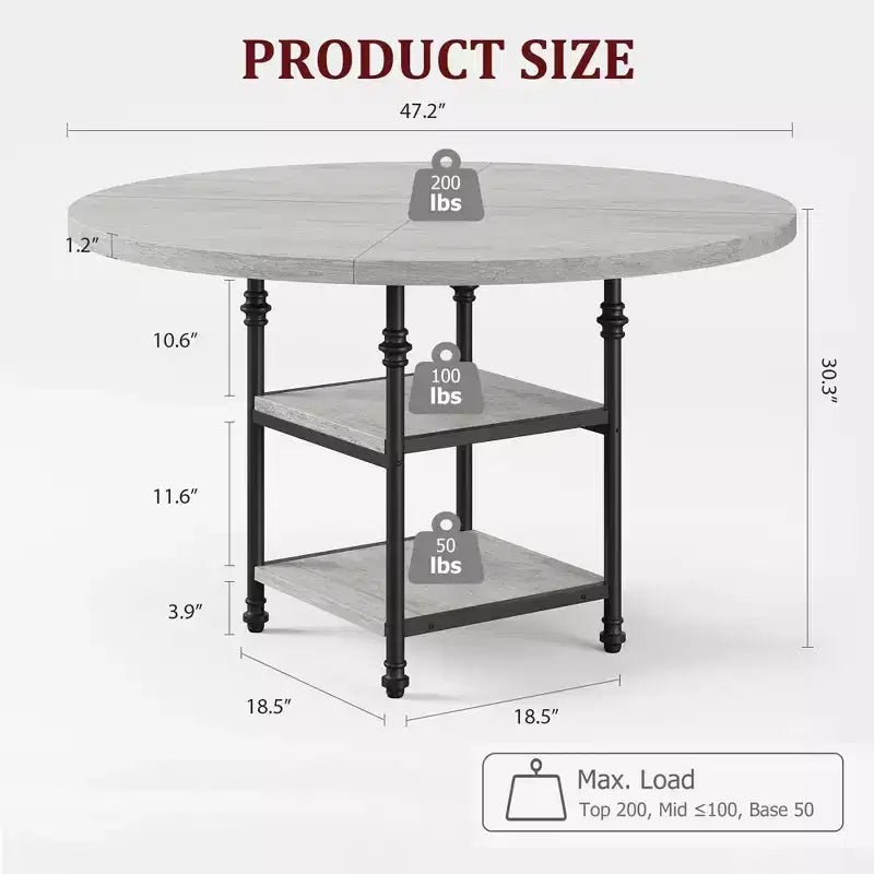 Mesa de comedor redonda GustoWave de 47.2 pulgadas para 4 personas