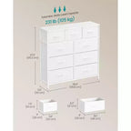 Cómoda de almacenamiento de 9 cajones - Organizador con marco de acero y cajones de tela no tejida, multiusos para dormitorio, oficina