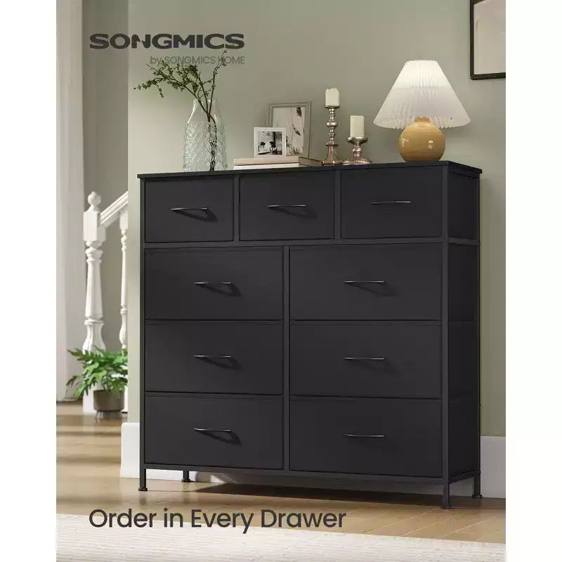 Cómoda de almacenamiento de 9 cajones - Organizador con marco de acero y cajones de tela no tejida, multiusos para dormitorio, oficina