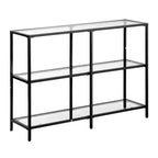 VEVOR 3-Tier Glass Console Table, Modern Rectangle Sofa Side Table with Tempered Glass Top and Iron Legs, Golden Consloe Desk, Black