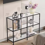 VEVOR Mesa Consola de Cristal de 3 Niveles, Mesa Auxiliar de Sofá Rectangular Moderna con Cubierta de Vidrio Templado y Patas de Hierro, Escritorio Consola Dorado, Negro