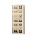 Foldable Shoe Rack Organizer for Closet,Stackable Sneaker Storage Boxes with Door,Easy Assembly,Plastic Boot Organizer Boxes for Hallway,Closet