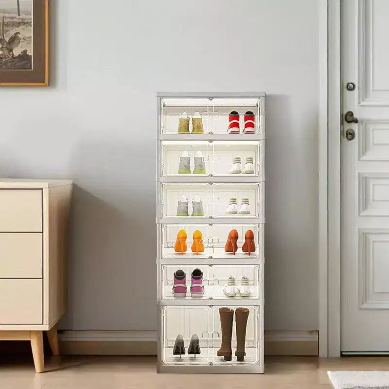 Zapatero organizador plegable para armario, cajas de almacenamiento apilables para zapatillas con puerta, fácil montaje, cajas organizadoras de botas de plástico para pasillo, armario