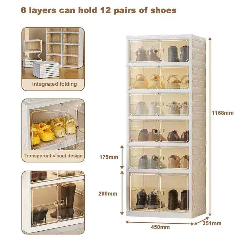 Zapatero organizador plegable para armario, cajas de almacenamiento apilables para zapatillas con puerta, fácil montaje, cajas organizadoras de botas de plástico para pasillo, armario