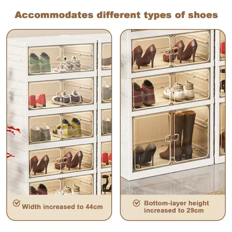 Zapatero organizador plegable para armario, cajas de almacenamiento apilables para zapatillas con puerta, fácil montaje, cajas organizadoras de botas de plástico para pasillo, armario