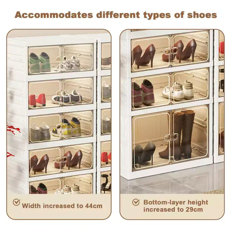 Zapatero organizador plegable para armario, cajas de almacenamiento apilables para zapatillas con puerta, fácil montaje, cajas organizadoras de botas de plástico para pasillo, armario