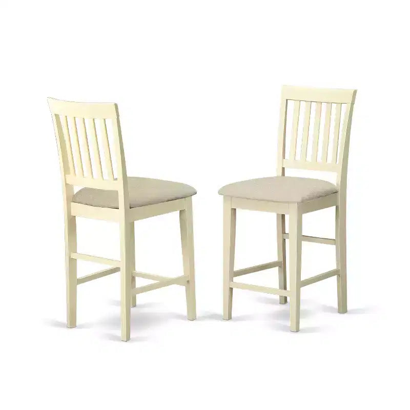 Juego de muebles de comedor HomeStock Belmont de 5 piezas que incluye una mesa de comedor redonda con pedestal y 4 sillas con asiento de madera, 42x42 pulgadas, blanco lino